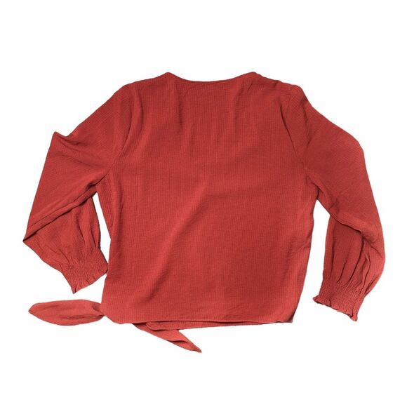 Madewell Smocked Sleeve Wrap Top Long Sleeve Rust Orange Size M - Picture 2 of 10